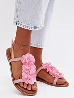 Dámské sandály Ploché S Ozdobnými Květinami Růžové Noemia