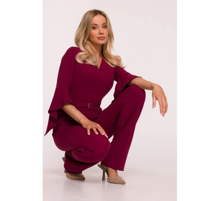 Kombinéza s rukávy bordó model 21319117 - STYLOVE Kombinéza s rukávy bordó model 21319117 - STYLOVE
