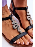 Kožené sandály s ozdobným hadem S.Barski Černá Kožené sandály s ozdobným hadem S.Barski Černá