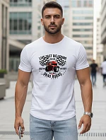 Pánské bavlněné tričko s potiskem automobilů bílé FashionStreet NX5087R