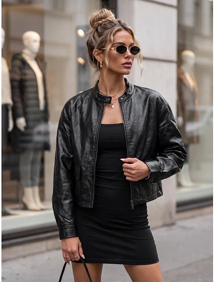 Dámská kožená bunda ve stylu Ramones, černá, FashionStreet TY5849