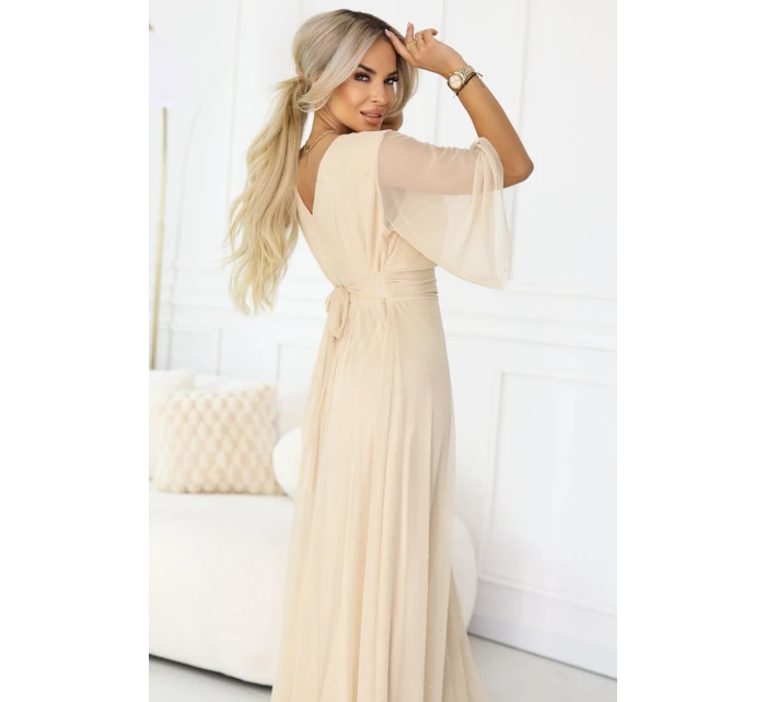 Dlouhé třpytivé plus size šaty s výstřihem a rukávy model 21945491 - numoco basic