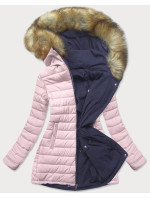 Tmavě modro-růžová oboustranná dámská zimní bunda s kapucí (W213BIG)