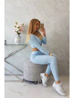 Komplet z bluzką top prążkowany niebieski