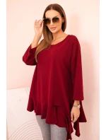 Dámská blůza Plus Size s bavlnou, volánem a ohrnovacími rukávy bordová