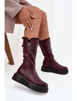 Dámské kožené kozačky s vlnou model 21715578 bordó - Zazoo Dámské kožené kozačky s vlnou model 21715578 bordó - Zazoo