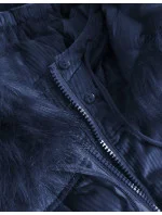 Tmavě modrá manšestrová dámská bunda s kapucí (7696)