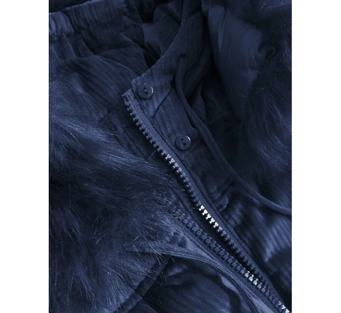 Tmavě modrá manšestrová dámská bunda s kapucí (7696)