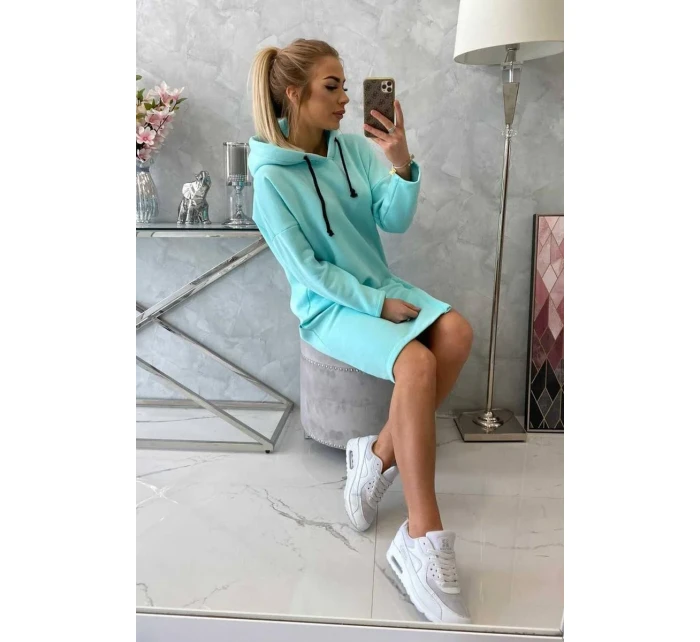 Šaty s kapucí a bočním rozparkem mint