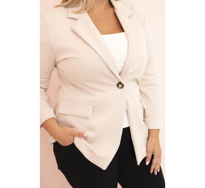 Dámská viskózová plus size s dlouhým rukávem a límcem béžová Dámská viskózová plus size s dlouhým rukávem a límcem béžová