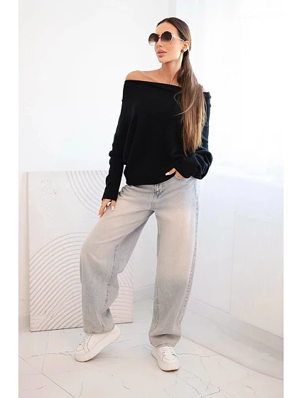 Dámský asymetrický model 22281559 svetr viskózový černý - K-Fashion Dámský asymetrický model 22281559 svetr viskózový černý - K-Fashion