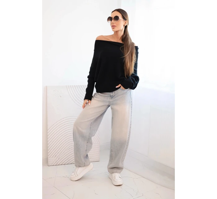 Dámský asymetrický model 21402222 svetr viskózový černý - K-Fashion Dámský asymetrický model 21402222 svetr viskózový černý - K-Fashion
