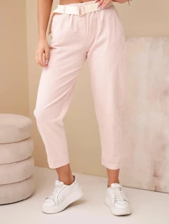 Dámské model 21961364 kalhoty s páskem tmavě pudrově růžové - K-Fashion