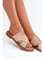 Dámské Pantofle Na Plochém Podpatku S Ozdobným Detalem model 21697185 Béžové - VINCEZA