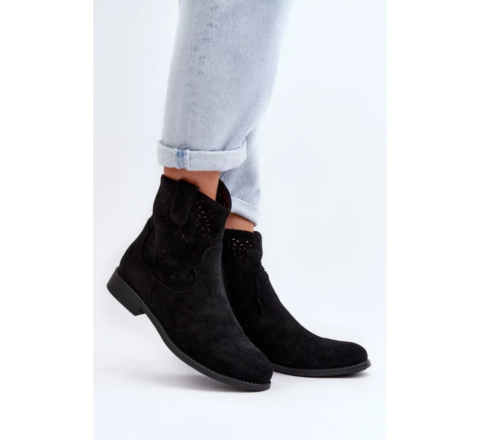 S.Barski dámské prolamované kotníkové boty na plochém podpatku, černé S.Barski dámské prolamované kotníkové boty na plochém podpatku, černé