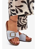 Dámské pantofle s přezkou na korkové platformě – modré Zavira