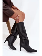 Dámské kozačky na jehlovém podpatku, zateplené Olivienne – černé