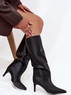 Dámské kozačky na jehlovém podpatku, zateplené Olivienne – černé