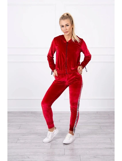 Velurová souprava s ozdobnými model 21752918 červená - K-Fashion