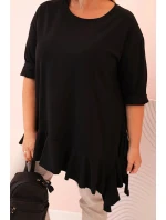 Dámská blůza Plus Size s model 21259110 kapsou a ohrnutým rukávem kiwi - K-Fashion