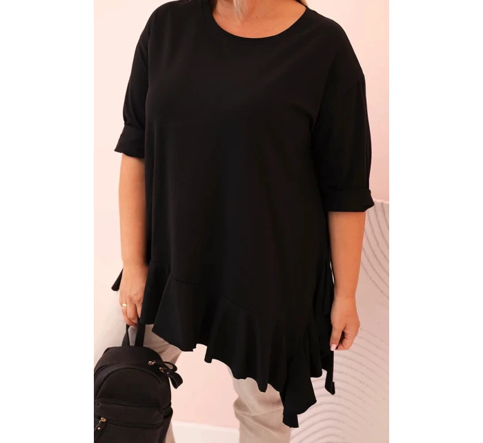 Dámská blůza Plus Size s model 21259110 kapsou a ohrnutým rukávem kiwi - K-Fashion