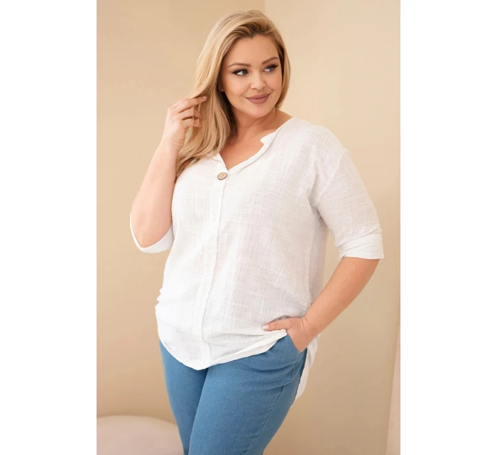 Dámská bavlněná halenka Plus Size s výstřihem na knoflíky bílá Dámská bavlněná halenka Plus Size s výstřihem na knoflíky bílá