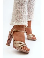 Dámské kožené sandály na podpatku Maciejka 06564-22 béžovo-zlaté