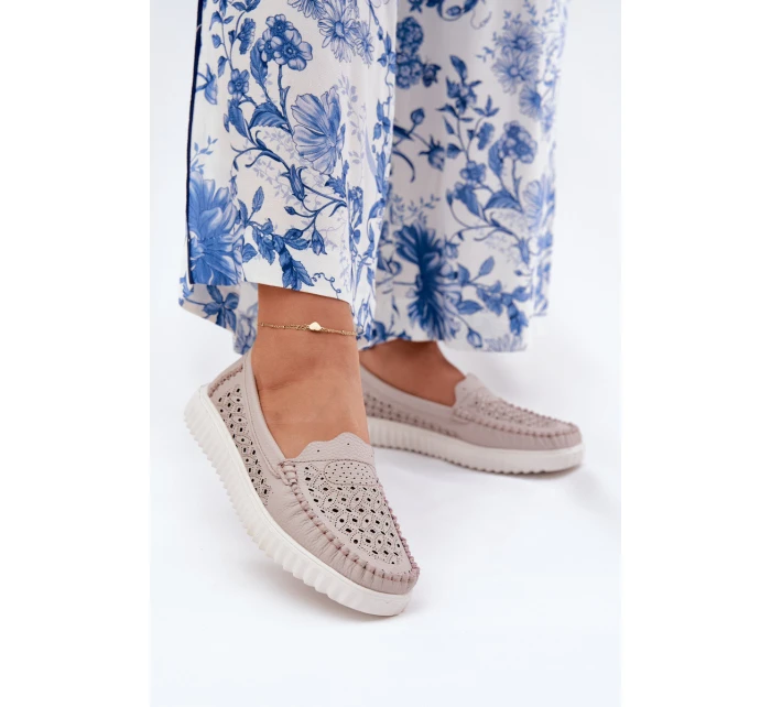 Kožené Dámské Mokasíny S  Béžové model 21691912 - VINCEZA