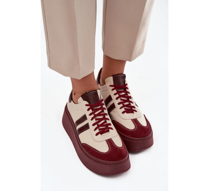 Kožené dámské tenisky na platformě Zazoo 3775 béžovo-bordó
