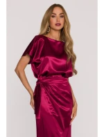 Saténové šaty střihu bordó model 21479276 - Moe