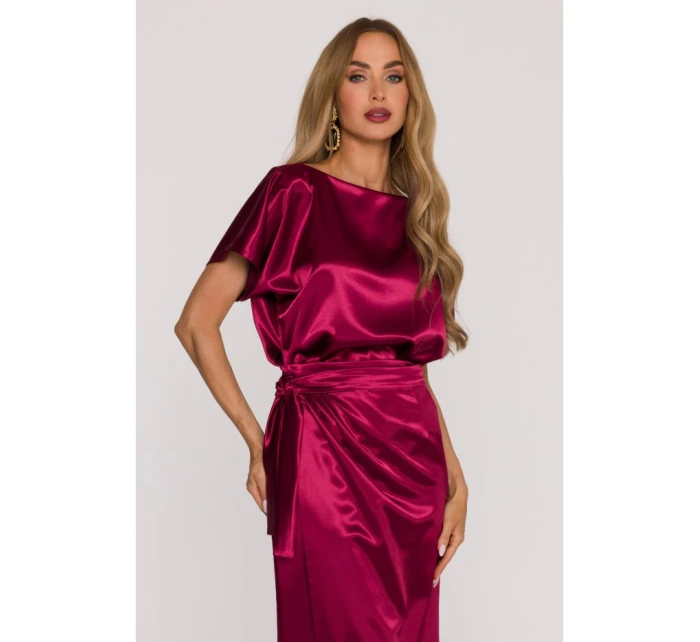 Saténové šaty střihu bordó model 21479276 - Moe