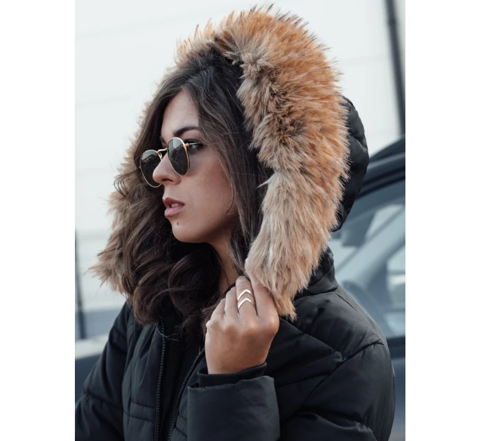 Dámská prošívaná bunda s kožešinou černá FashionStreet TY4577