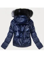 Tmavě modro-šedá oboustranná dámská bunda (b9555) Tmavě modro-šedá oboustranná dámská bunda (b9555)