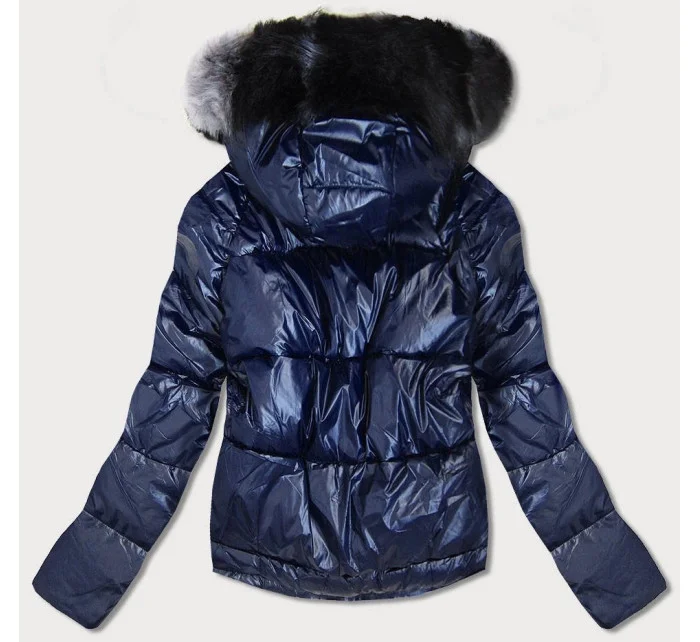 Tmavě modro-šedá oboustranná dámská bunda (b9555) Tmavě modro-šedá oboustranná dámská bunda (b9555)