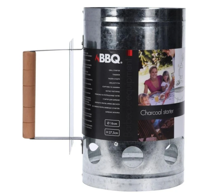 KOMÍNOVÝ PODPALOVAČ PRO GRILOVÁNÍ 27,5 CM VYSOKÝ S DŘEVĚNOU RUKOJETÍ