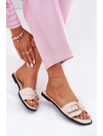 Ploché Dámské Pantofle Se Zlatou Béžové model 21689691 - Boto Ploché Dámské Pantofle Se Zlatou Béžové model 21689691 - Boto