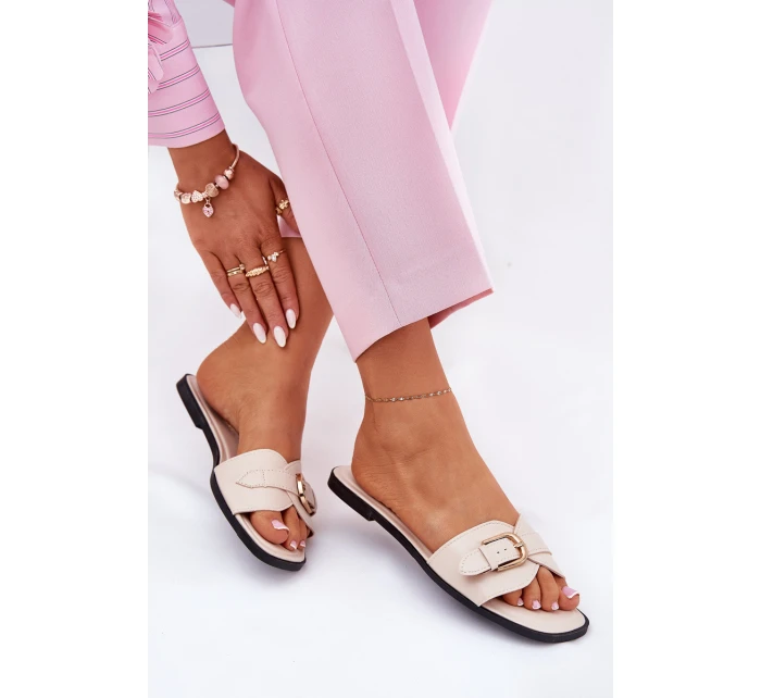 Ploché Dámské Pantofle Se Zlatou Béžové model 21689691 - Boto Ploché Dámské Pantofle Se Zlatou Béžové model 21689691 - Boto