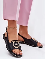 Elegantní Sandály S Dekorací Na Plochém Podpatku S.Barski KV51-003 Černé