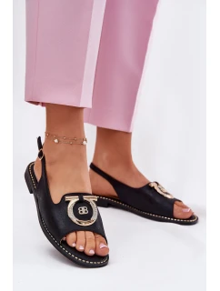 Elegantní Sandály S Dekorací Na Plochém Podpatku S.Barski KV51-003 Černé