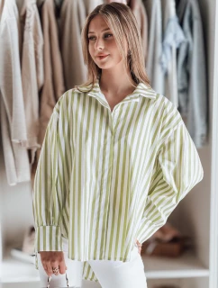 Dámské oversize tričko s prodlouženým zadním dílem SAMONE v zeleno-bílých pruzích FashionStreet DY0460