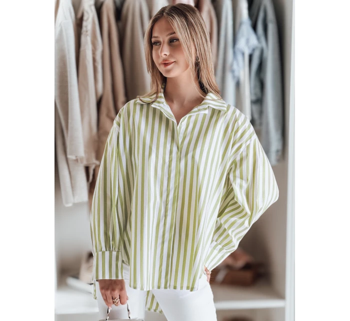 Dámské oversize tričko s prodlouženým zadním dílem SAMONE v zeleno-bílých pruzích FashionStreet DY0460