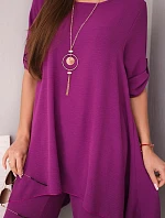 Komplet bluzka + spodnie s přívěskem lilkový