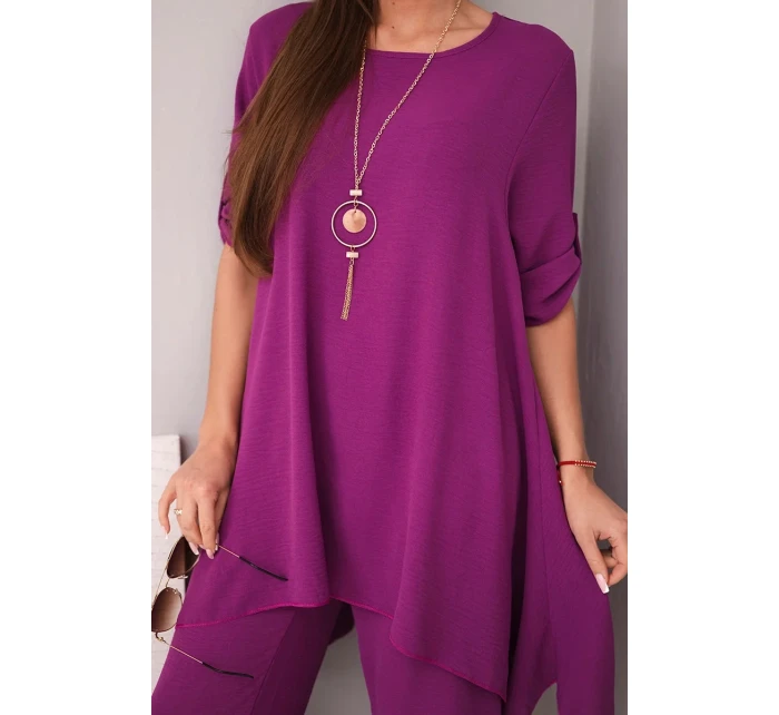 Komplet bluzka + spodnie s přívěskem lilkový