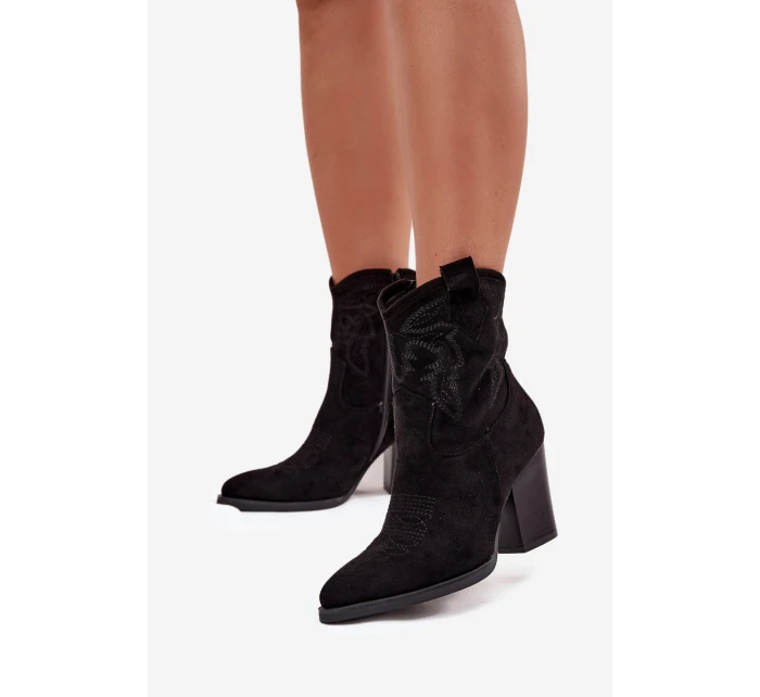 Dámské kovbojky na podpatku Eko semiš Černé model 21714706 - Boto Dámské kovbojky na podpatku Eko semiš Černé model 21714706 - Boto