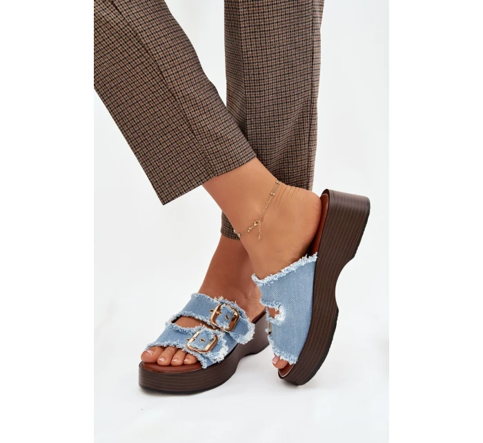 Dámské pantofle na platformě 100-486 Jeans modrá s černou - Joalice Paris Dámské pantofle na platformě 100-486 Jeans modrá s černou - Joalice Paris