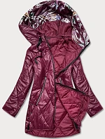 Dámská bunda s ozdobnou kapucí vínová (B8126-74)