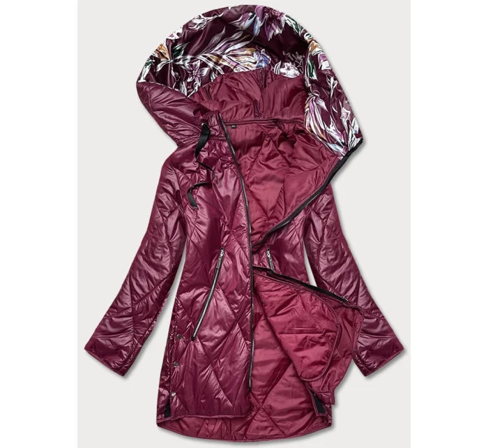 Dámská bunda ve vínové bordó barvě s ozdobnou kapucí model 18013436 - S'WEST Dámská bunda ve vínové bordó barvě s ozdobnou kapucí model 18013436 - S'WEST
