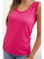 Dámská viskózová halenka s volánem ve výstřihu fuchsie