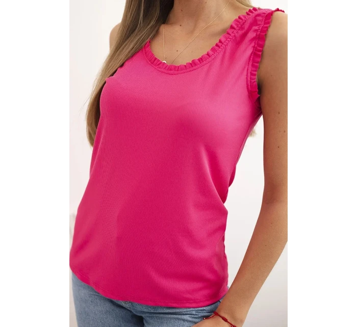 Dámská viskózová halenka s volánem ve výstřihu fuchsie