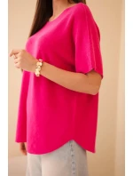 Dámský svetr s krátkým rukávem volného střihu fuchsie